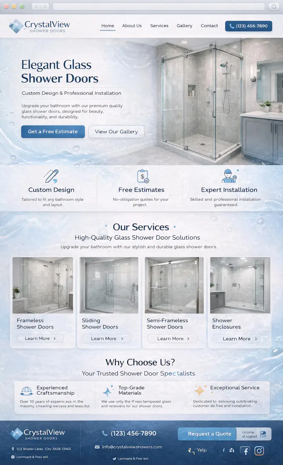 Glass shower doors website full page screenshot